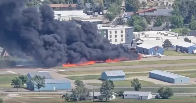Pilot and 3 passengers escape with minor injuries after crash landing at Montana airport, igniting fire
