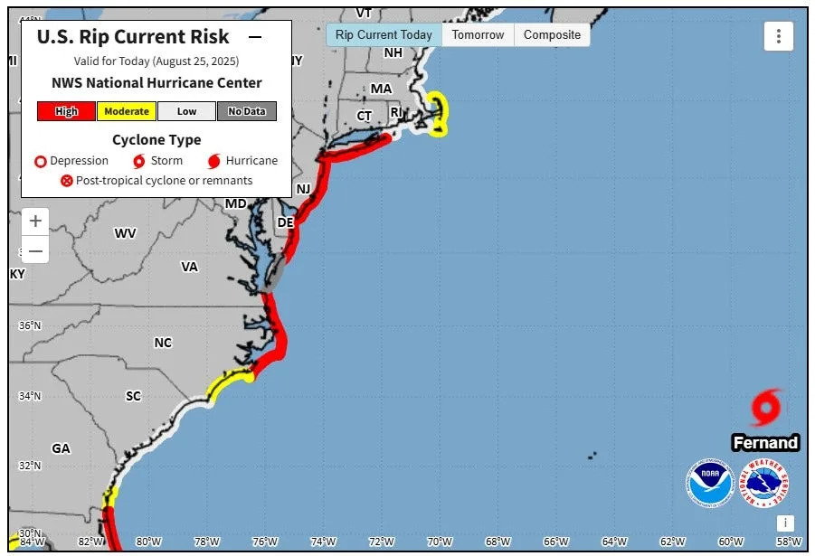 Tropical Storm Fernand's rip current forecast
