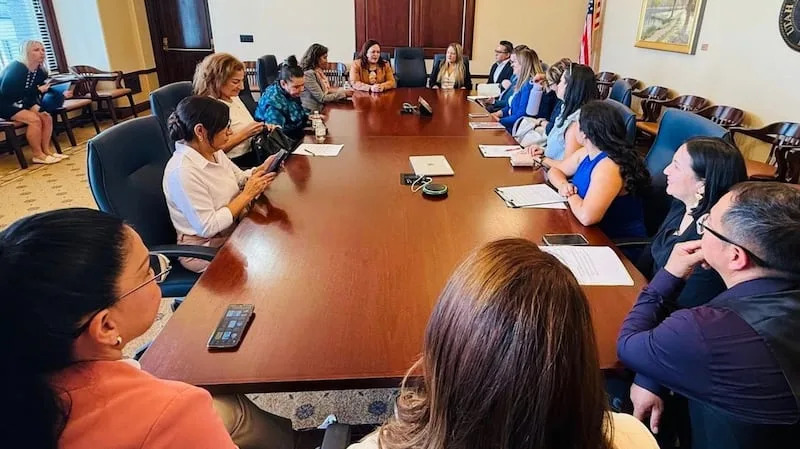 Representatives from Utah's Venezuelan, Peruvian, Bolivian, Mexican, Salvadoran, Honduran, Ecuadorian and Colombian communities met July 29 at the state Capitol in Salt Lake City with Sen. Luz Escamilla, at the far end of the table on the left. | Salvadoran and Latino Community in Utah