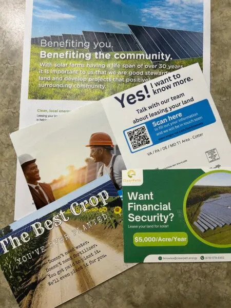 s sent to Maryland farmers urging them to lease their land for solar development. (Courtesy of Jay Falstad)