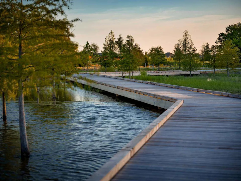 A boardwalk in Goodland, a 5,000-acre master planned community on the southern edge of Grand Prairie.