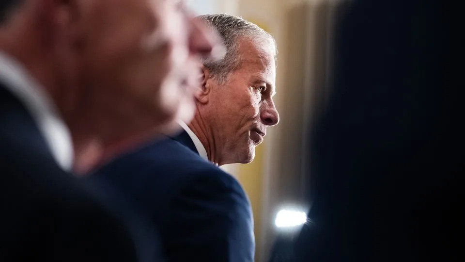 Senate Majority Leader John Thune holds a news conference after the senate luncheons in the US Capitol on Tuesday. - Tom Williams/CQ Roll Call/Getty Images
