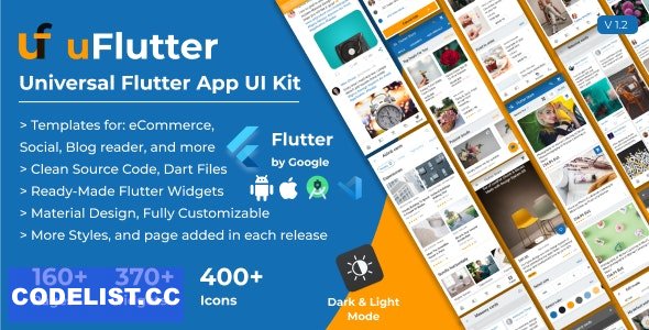 uFlutter v1.3 - Universal Flutter UI Kit - Biggest Kit Widgets & Templates Multipurpose Flutter Apps