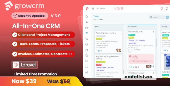 Grow CRM v3.0 - Laravel Project Management - nulled