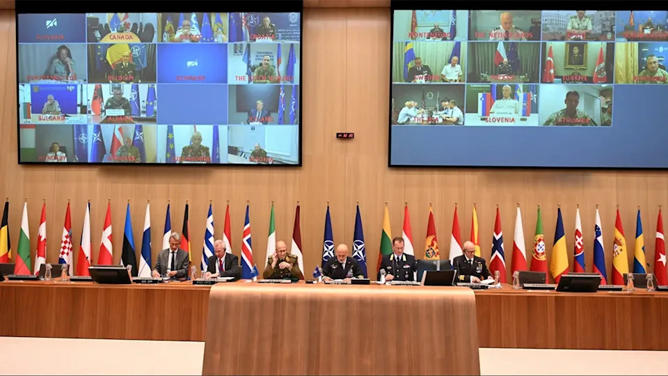 NATO officials at headquarters hold a virtual conference with allied defense chiefs on supporting Ukraine