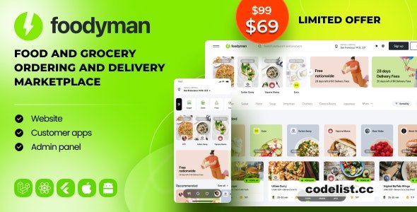 Foodyman v2023-13 - Multi-Restaurant Food and Grocery