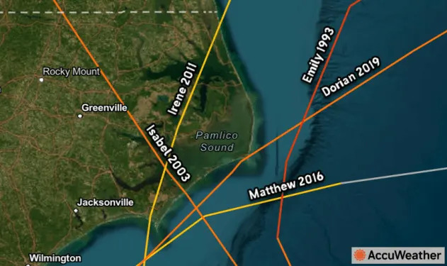 A sampling of recent hurricanes that have caused millions of dollars of damage to the Outer Banks' Highway 12.