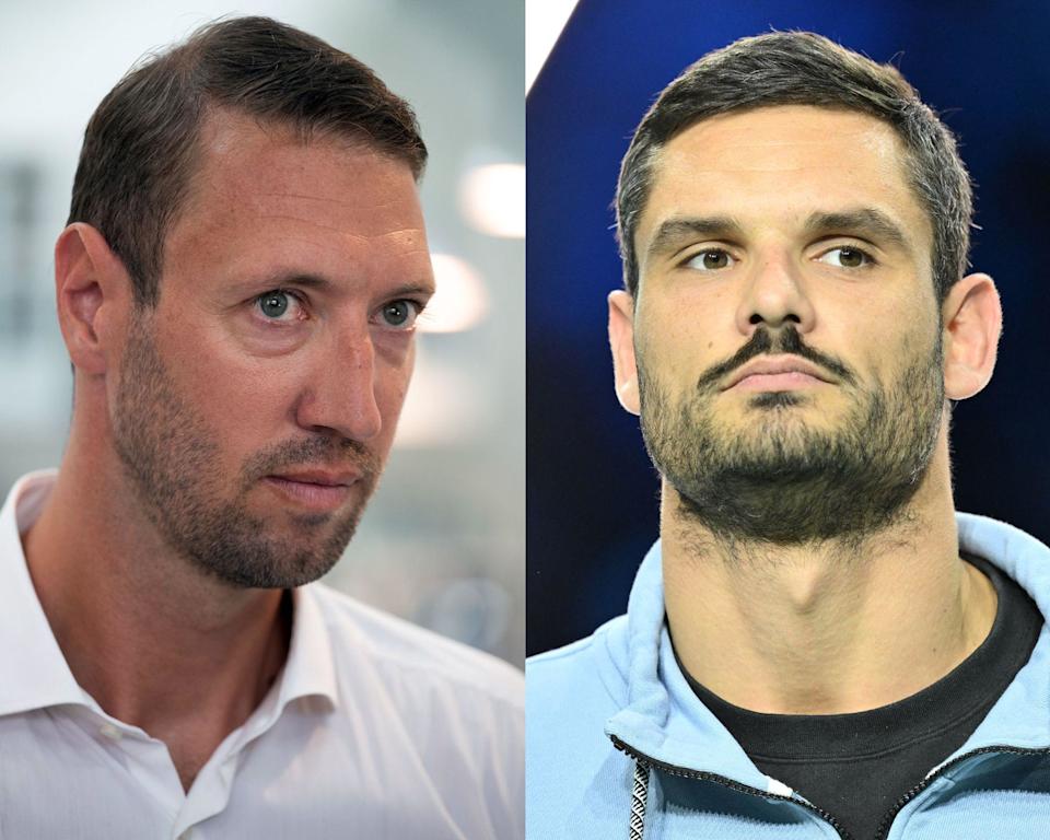 Alain Bernard (à gauche) et Florent Manaudou (à droite) alertent face aux noyades et appellent à un nouveau « plan piscine » dans une tribune, le 2 août 2025.