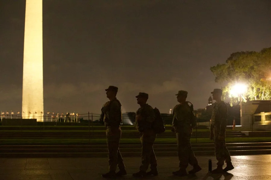 U.S. Soldiers with the West Virginia National Guard patrol the National Mall in Washington, D.C., on August 20, 2025. About 2,000 National Guard members are supporting the D.C. Safe and Beautiful mission providing critical support to the D.C. Metropolitan Police Department in ensuring the safety of all who live, work and visit the District. (U.S. Army National Guard photo by Spc. Sherald McAulay).