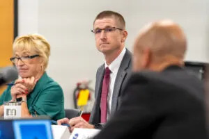  Superintendent John Schwartz of Millard Public Schools, newly seleted vice chair of the School Financing Review Commission. Aug. 12, 2025. (Zach Wendling/Nebraska Examiner)