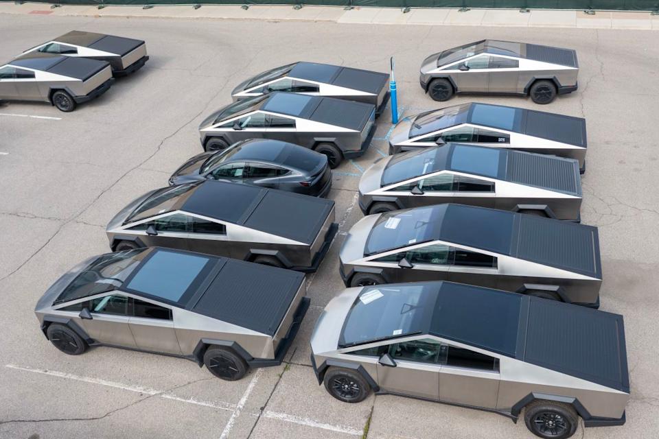 Unsold Tesla Cybertrucks parked in MichiganGetty