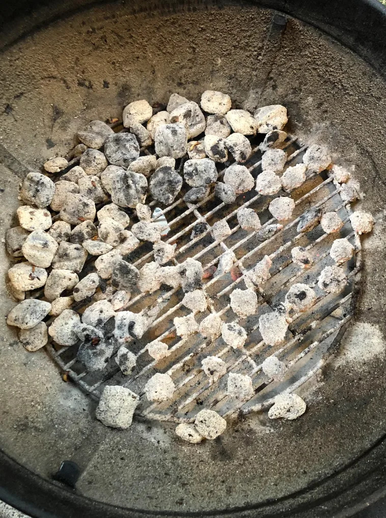 Reddit page showing a grill with partially lit coals. Posts discuss grilling tips and troubleshooting for keeping coals lit