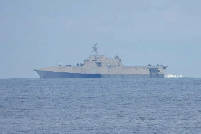 In this photo, provided by the Philippine Coast Guard, United States Navy USS Cincinnati (LCS 20) conduct freedom of navigation operations (FONOP) at the South China Sea on Wednesday, Aug. 13, 2025. / Credit: Philippine Coast Guard via AP