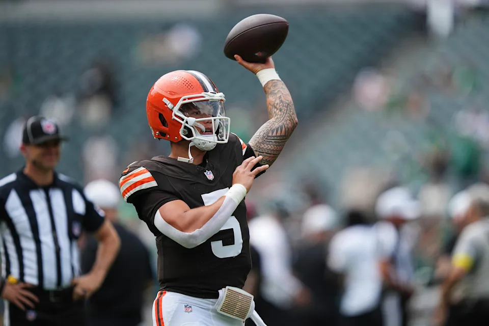 Cleveland Browns quarterback Dillon Gabriel played his first preseason snaps on Saturday. (AP Photo/Matt Rourke)