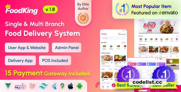 FoodKing v1.8 - Restaurant Food Delivery System with Admin Panel & Delivery Man App | Restaurant POS - nulled