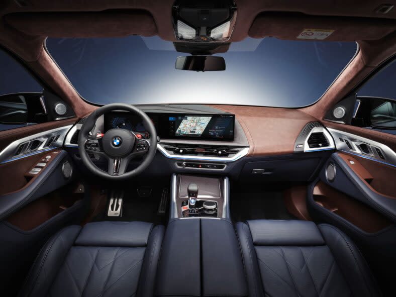 The navy blue and vintage coffee interior of the 2026 BMW XM