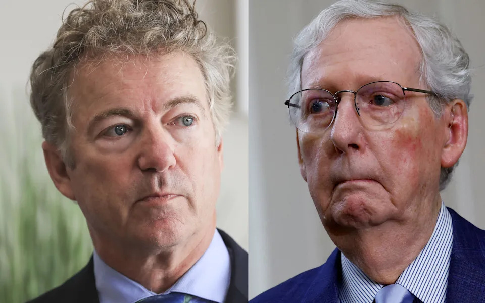 Sen. Rand Paul, left, and Sen. Mitch McConnell, right, were on opposite sides of McConnell's push to include language in an agriculture appropriations bill that would ban all intoxicating hemp products.