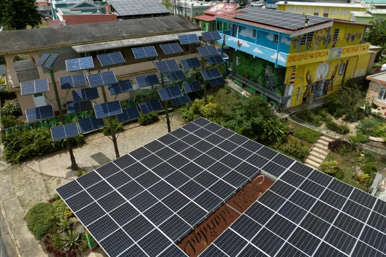 Aerial view of the solar microgrid at Casa Pueblo in Adjuntas, Puerto Rico (Ricardo ARDUENGO)