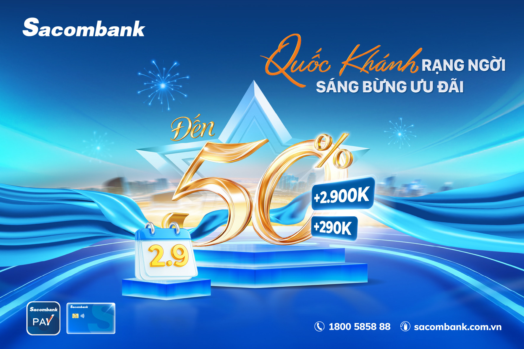 Cơ hội nhận hoàn tiền lên đến 2,9 triệu đồng từ Sacombank dịp 2/9