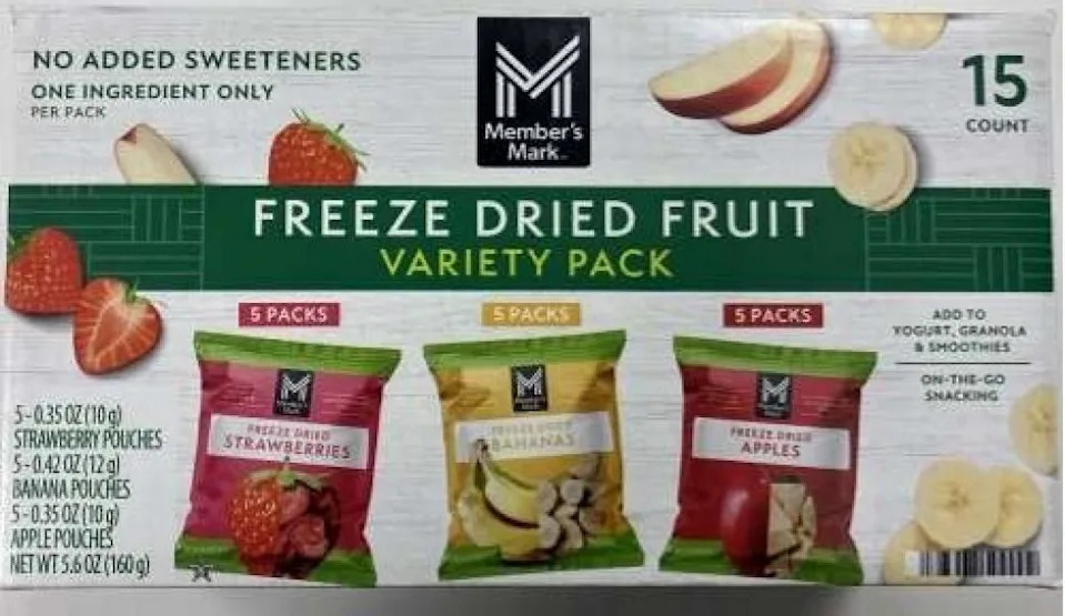 A variety pack of Member's Mark freeze dried fruit. / Credit: FDA