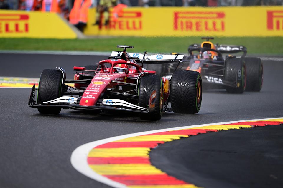 Charles Leclerc of Scuderia Ferrari races during the Belgian GP, the 15th round of the Formula 1 World Championship, at Spa-Francorchamps Circuit in Malmedy, Wallonia, Belgium, on July 27, 2025. (Photo by Andrea Diodato/NurPhoto via Getty Images)