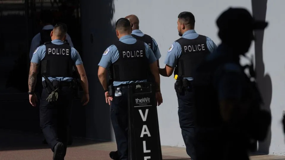 Chicago police patrol downtown on Tuesday. - Scott Olson/Getty Images