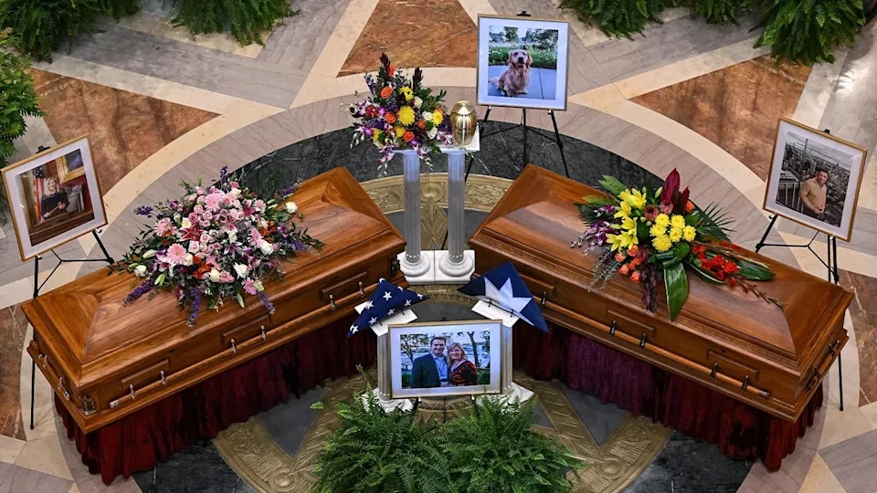 A funeral for Minnesota state lawmaker Melissa Hortman, her husband Mark Hortman and their dog Gilbert