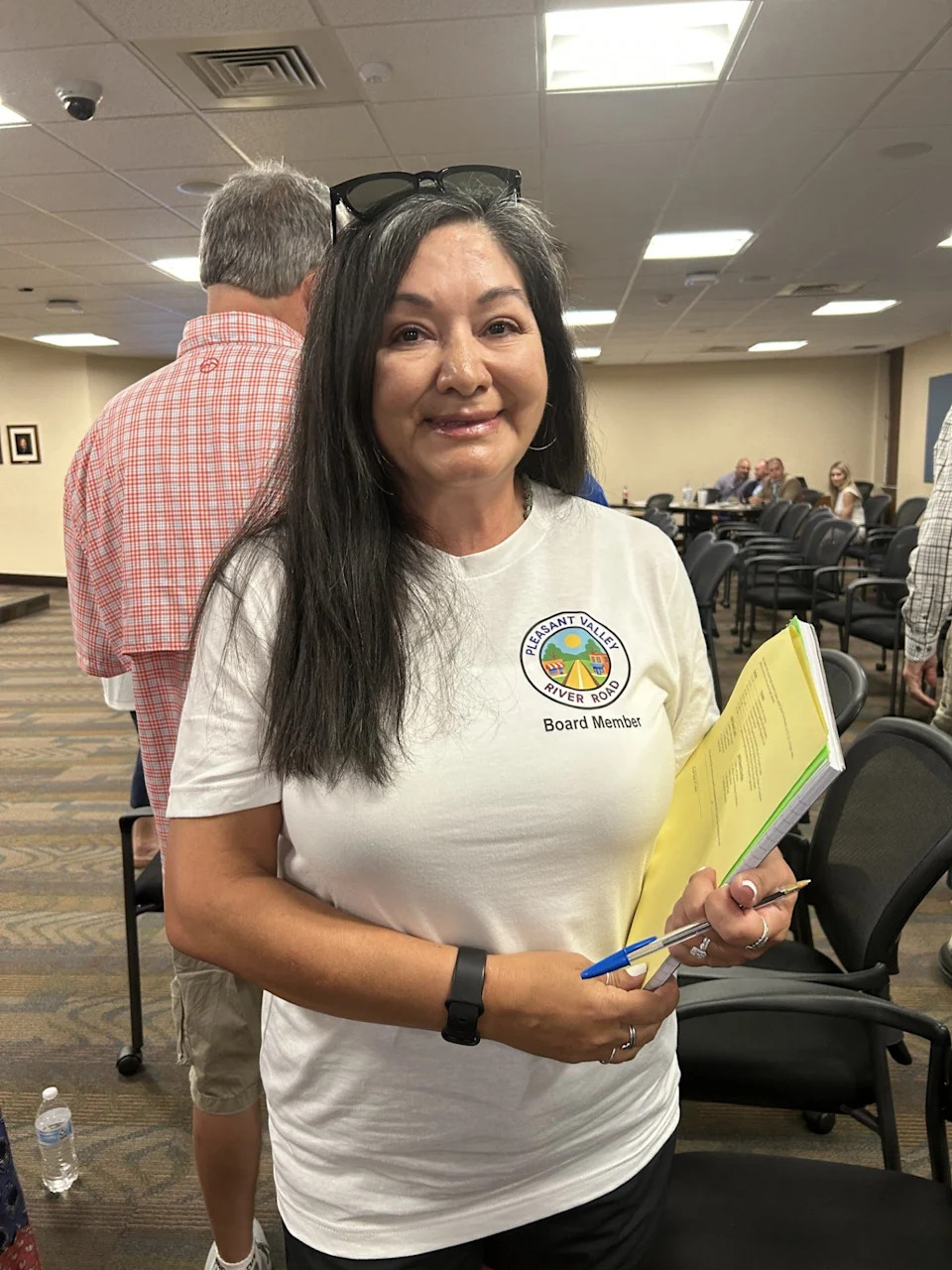 Hope McCoy pauses after public comments section at the Amarillo ISD meeting held Monday night. Pleased with the chance of a Town Hall Meeting, McCoy hopes it will open more doors to keeping the heart of their community, the elementary school alive.