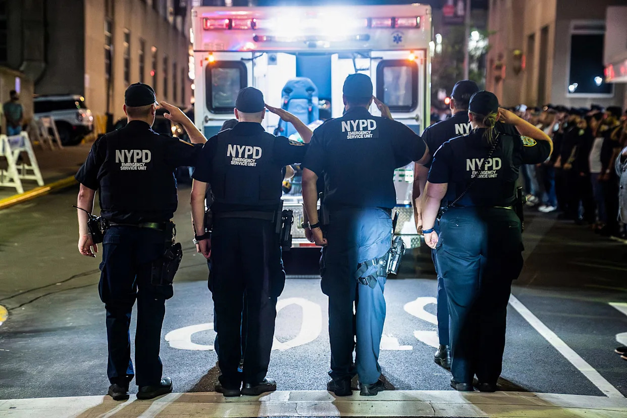 The body of New York Police Department officer Didarul Islam is transferred  (Barry Williams / New York Daily News via Getty Images)