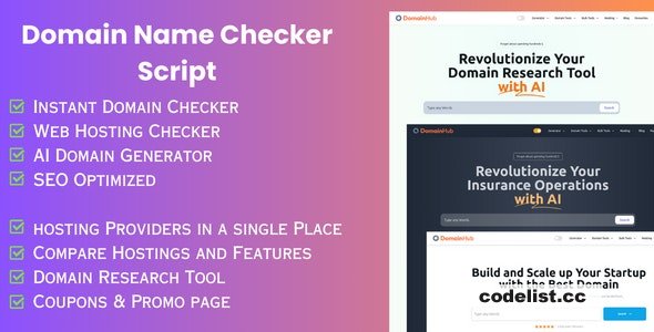 Domain Hub - Domain Checker, AI Name Generator, Who-is-hosting, Whois, DNS React Nextjs tools - 20 Feb. 2024