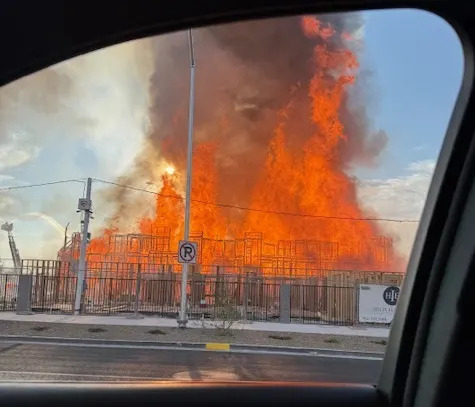 The fire at 6500 N. Fifth Street destroyed a building under construction. (Credit: Jennifer Rendon)