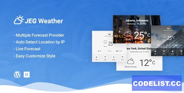 Jeg Weather v1.0.2 - Forecast WordPress Plugin - Add Ons for Elementor and WPBakery Page Builder