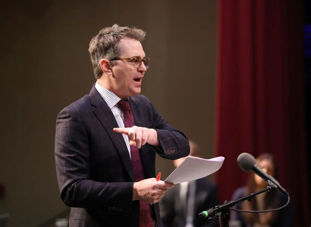 Brian Jorde, a lawyer for landowners, argues a carbon pipeline case before the South Dakota Supreme Court on March 19, 2024. (Dave Bordewyk/South Dakota NewsMedia Association)
