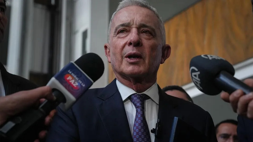 Former president Alvaro Uribe Velez is questioned during the final day of a four-day hearing in Bogota, Colombia on May 8. - Juancho Torres/Anadolu via Getty Images