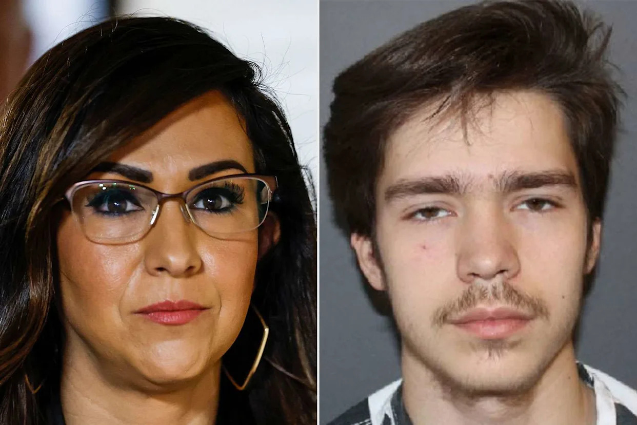 Anna Moneymaker/Getty;Rifle Police Department/Facebook Congresswoman Lauren Boebert and son Tyler, seen in a mugshot from a previous case in 2024.