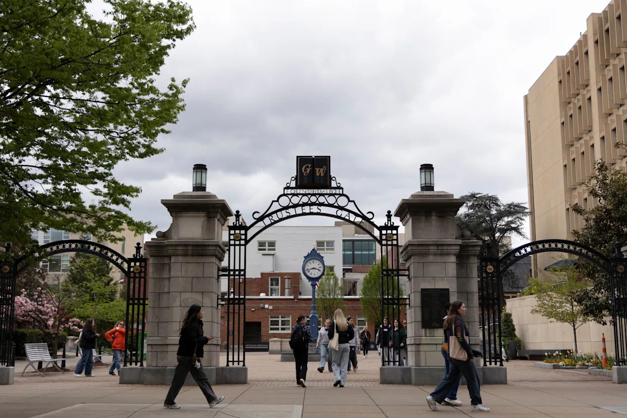 <span>The George Washington University has been a part of the Foggy Bottom neighborhood since 1912 on 12 April 2025. </span><span>Photograph: The Washington Post/Getty Images</span>