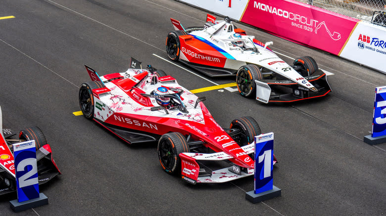Formula E cars on the starting grid for the 2025 Monaco race