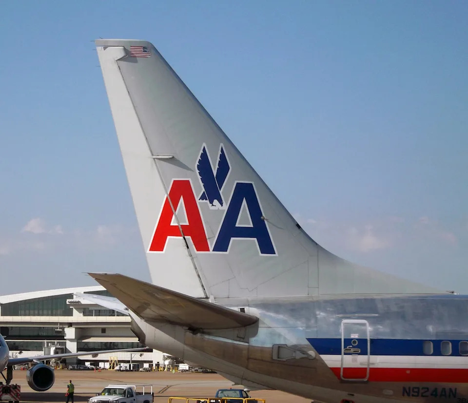 Milwaukee, Michigan, USA - July 14, 2014: Tail section of American Airlines 737 airplane. This aircraft was produced by the Boeing company.