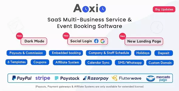 Aoxio - SaaS Multi-Business Service & Event Booking Software v2.2