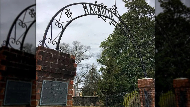 The archway of Magnolia Cemetery in Spartanburg, South Carolina
