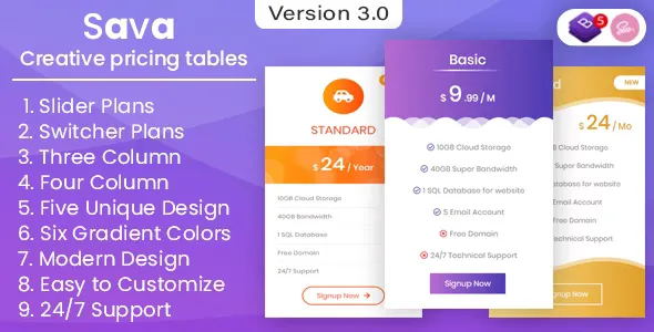 Sava - Pricing Tables and Plans v2.1