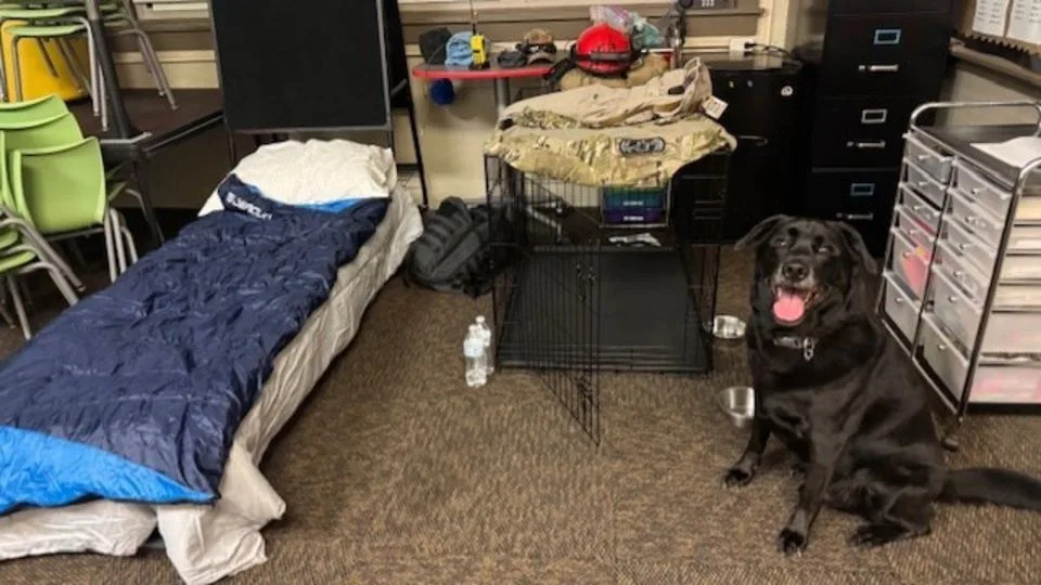 Truckie, the K9 of Houston firefighter Tyler Graf, who stayed at Hunt School. - Houston Fire Department Search and Rescue
