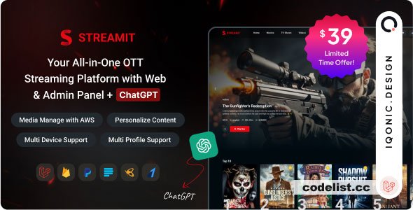 Streamit Laravel v1.2.7 - Movie, TV Show, Video Streaming Platform With Laravel with ChatGPT