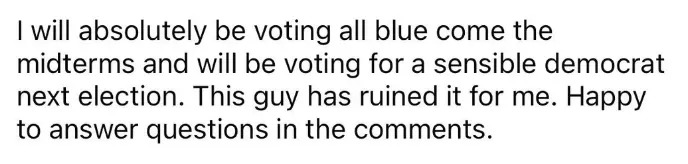 Statement expressing intent to vote Democrat in future elections