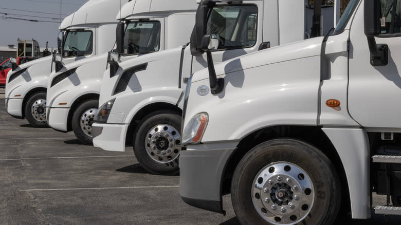 Indianapolis - March 12, 2025: Volvo Semi Tractor Trailer Big Rig Truck display at a dealership. Volvo Trucks supplies complete transport solutions.