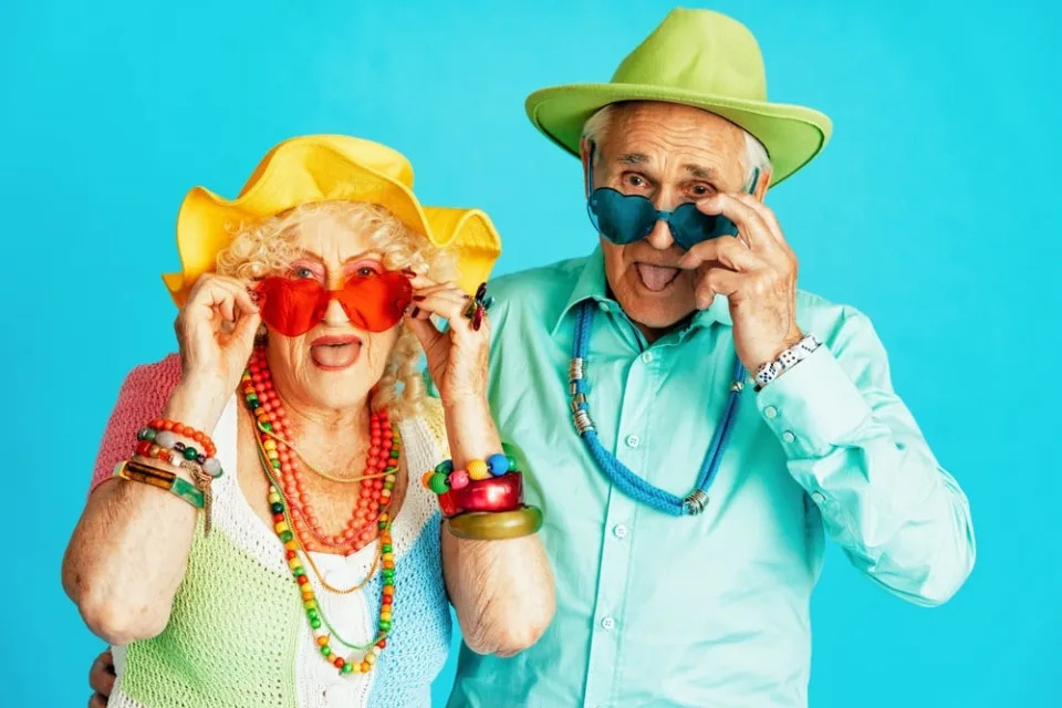 Beautiful senior couple wearing fancy party clothes.