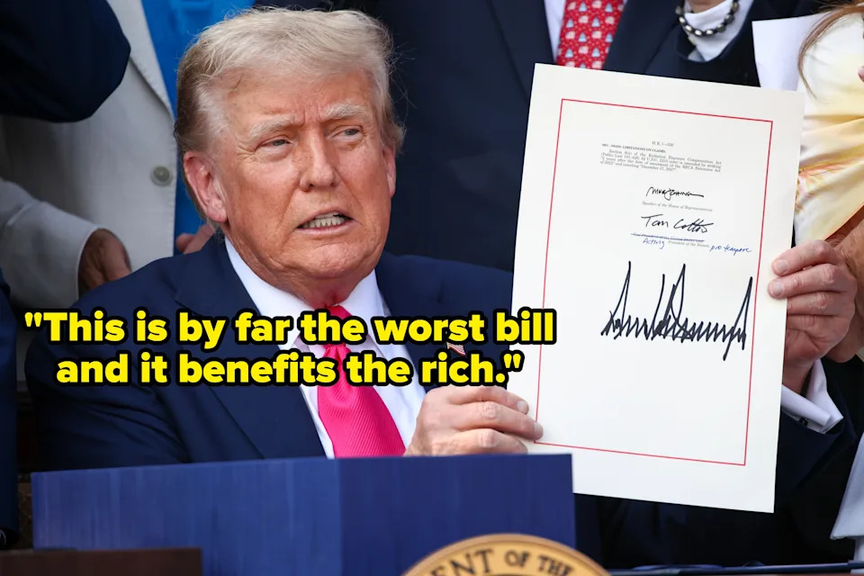 U.S. President Donald Trump, joined by Republican lawmakers, signs the One, Big Beautiful Bill Act