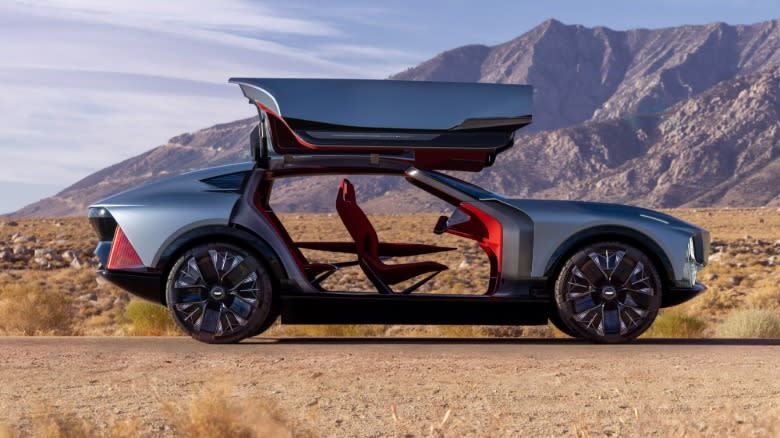 Side view of the Cadillac Elevated Velocity with open doors