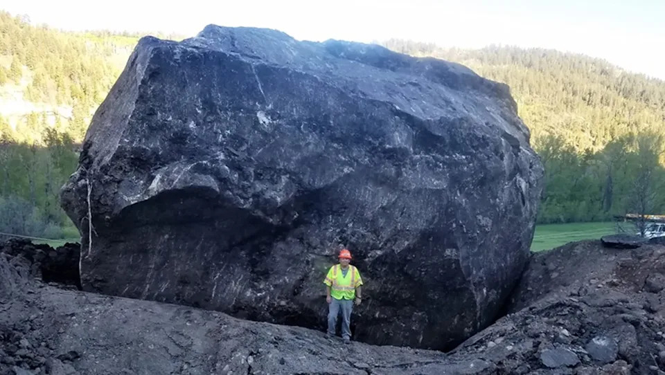 Colorado Highway 145 boulder in 2019.