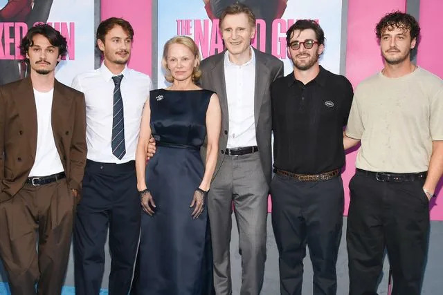 Kristina Bumphrey/Variety via Getty Dylan Jagger Lee, Brandon Thomas Lee, Pamela Anderson, Liam Neeson, Daniel Neeson, Micheál Neeson on July 28, 2025